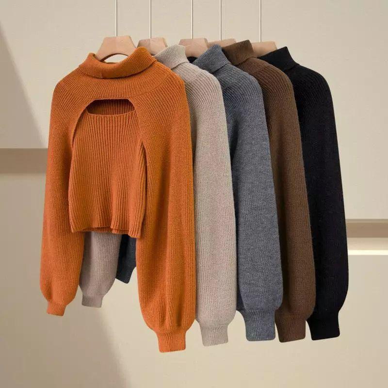 fall two piece set women sweater sets 2 piece outfits winter loose casual  wide leg v neck top pants knitted sweater suit sweater set at  Women's  Clothing store