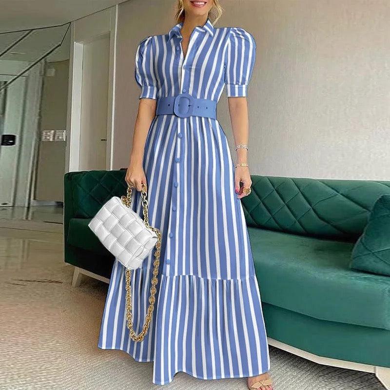 Buy Misa Striped Statement Dress In Blue for Women Online in India