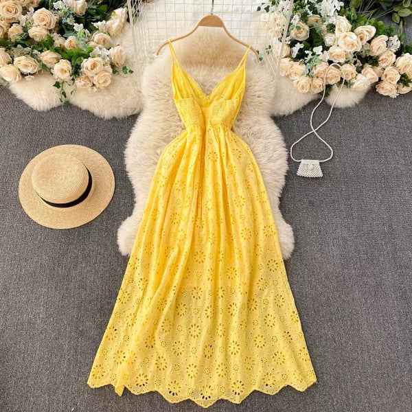 Joey Cotton Eyelet Midi Dress In Yellow