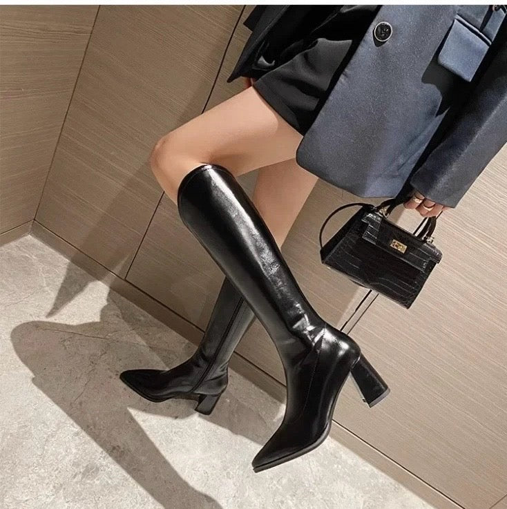 Rhodes Knee High Pointed Leather Boots