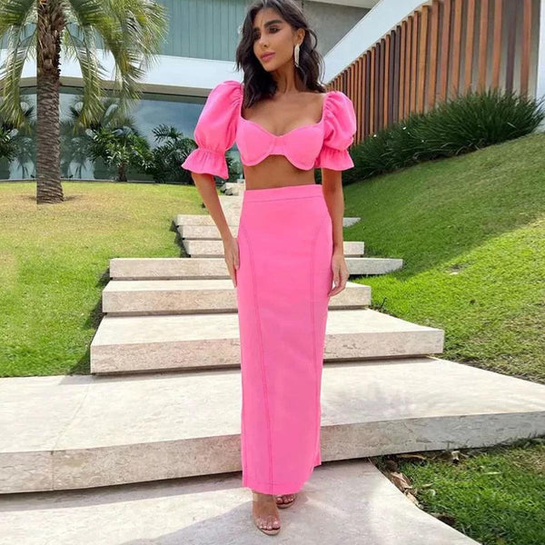 Summer Bubble Two Piece Set in Pink - Alamode By Akanksha