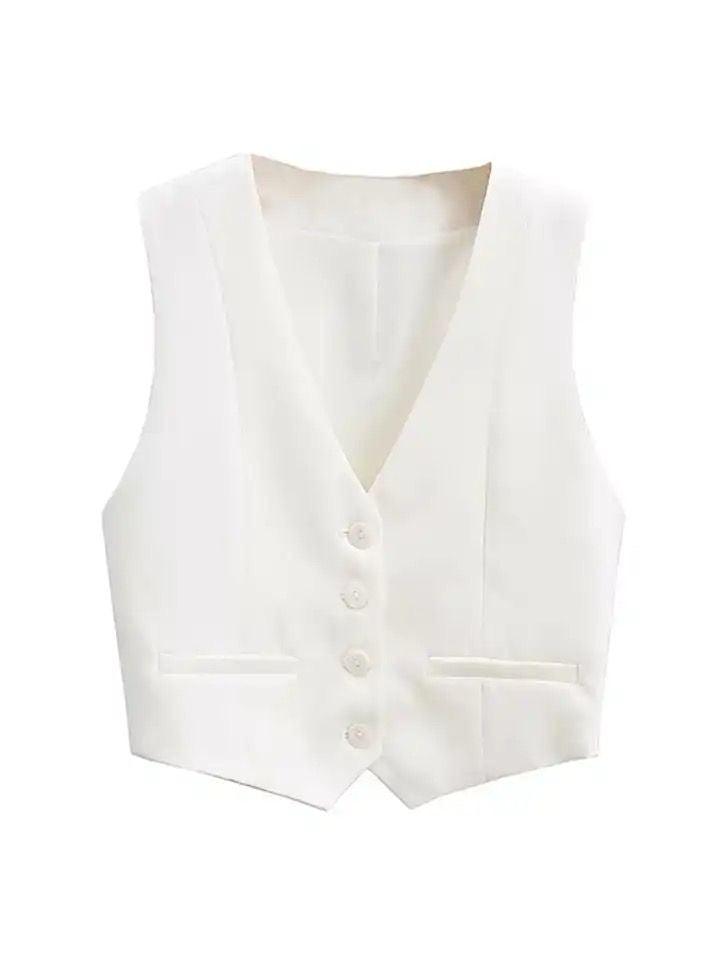 Hubako Statement Vest Tops in White - Alamode By Akanksha