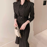 Vio Elegant Pleated Blazer Dress with Belt