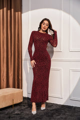 Cia Statement Glam Sequined Dress in Maroon