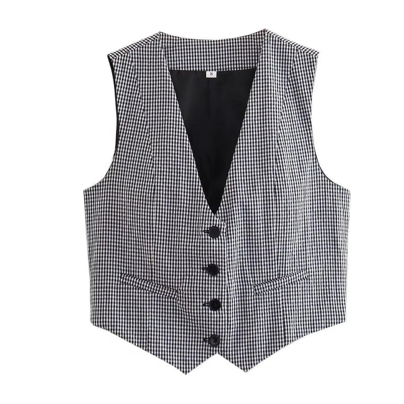 Gingham Print Statement Vest Tops - Alamode By Akanksha