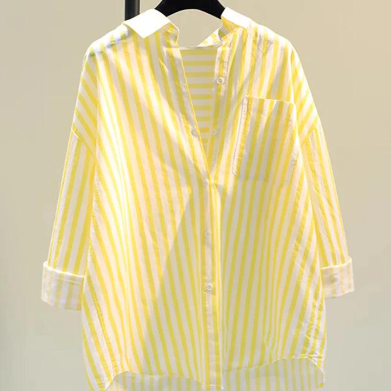 Lotus Striped Summer Oversized Shirt - Alamode By Akanksha