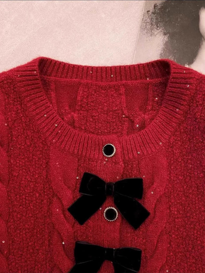 Maya Cute Woolen Sweater with Bow Detail