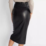 Meredith Statement Leather Midi Skirt