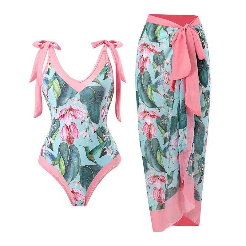 Plush Pink Swimsuit with Sarong - Alamode By Akanksha