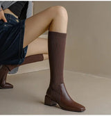 Lia Knee High Trendy Sock Leather Boots