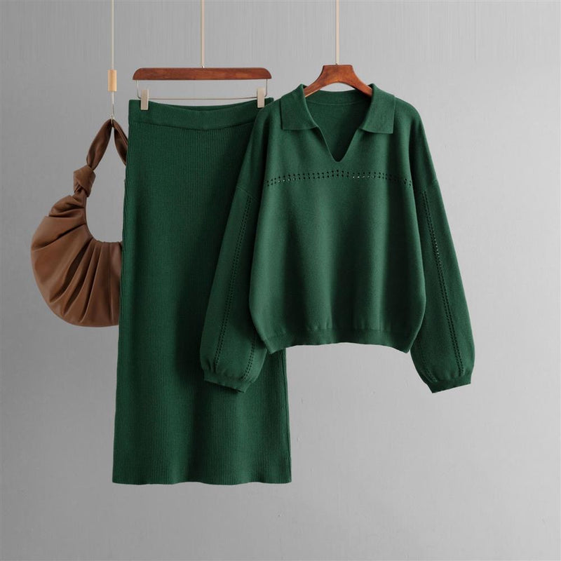 Aster Premium Woolen Coord Set - Sweater with Skirt