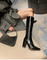 James Knee High Pointed Leather Boots