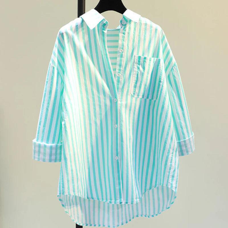 Lotus Striped Summer Oversized Shirt - Alamode By Akanksha