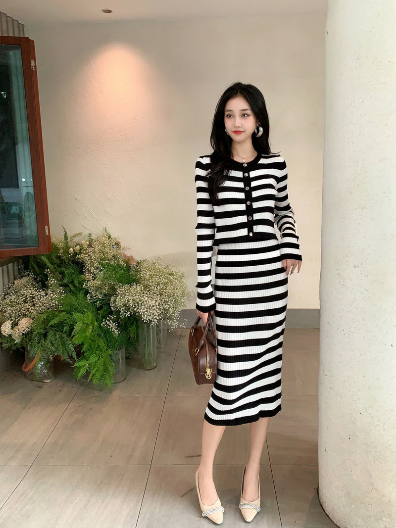 Jadon Striped Knit Dress with Cape