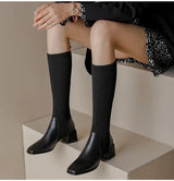 Lia Knee High Trendy Sock Leather Boots