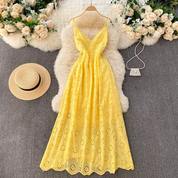 Joey Cotton Eyelet Midi Dress In Yellow