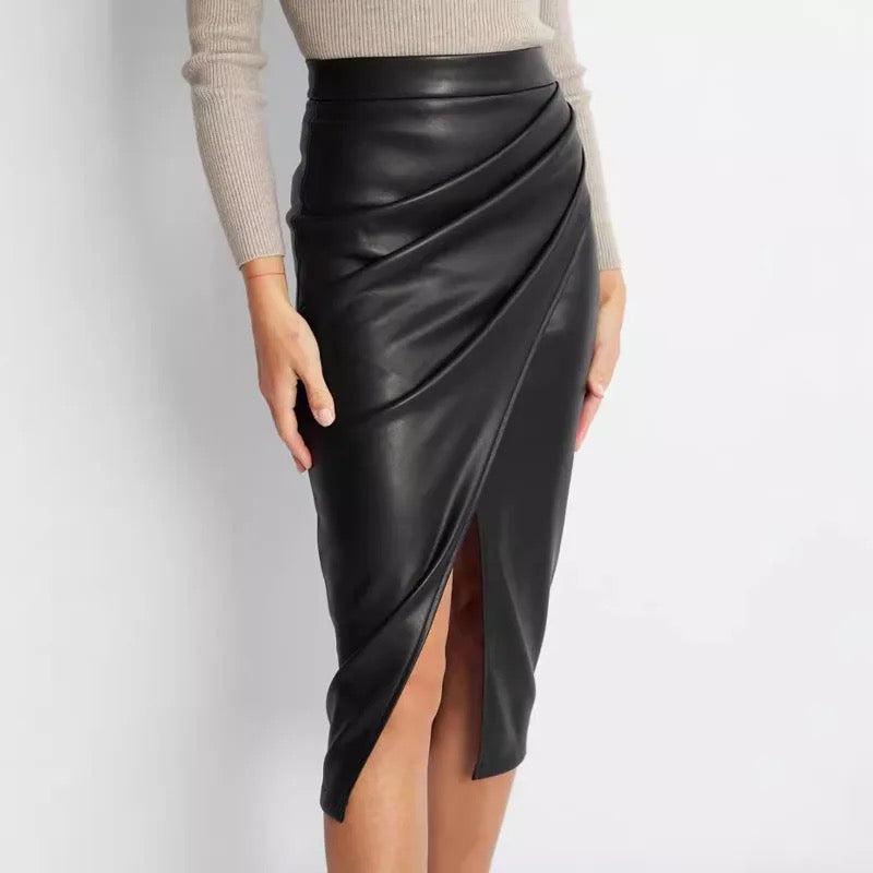 Meredith Statement Leather Midi Skirt