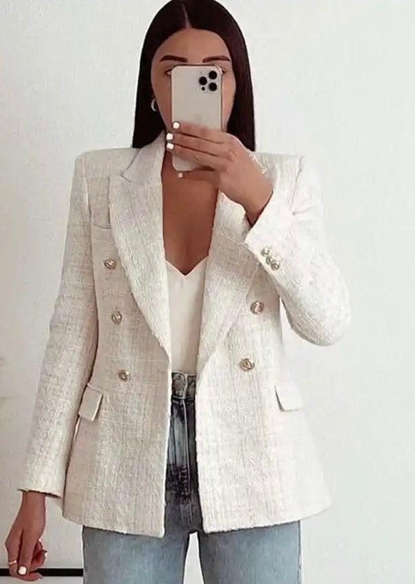 Deborah Statement Tweed Blazer in White