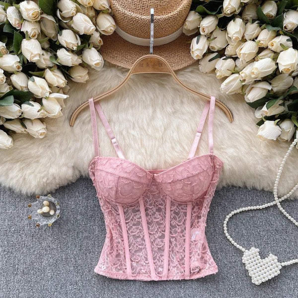 Louvre Corset Mesh Top in Pink - Alamode By Akanksha