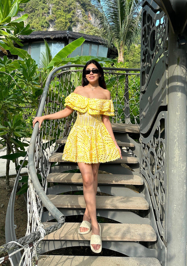 Yellow Floral Summer Short Dress (Cute & Sexy)