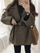 Harriet Plaid Woolen Overcoat with Belt