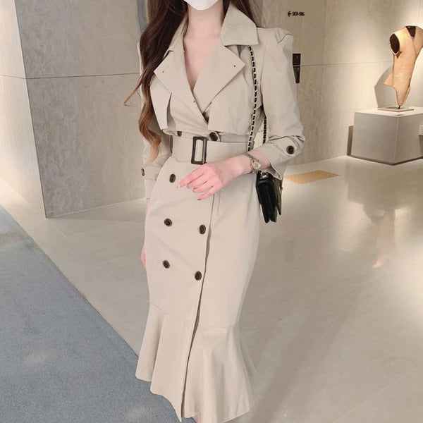 Vio Elegant Pleated Blazer Dress with Belt