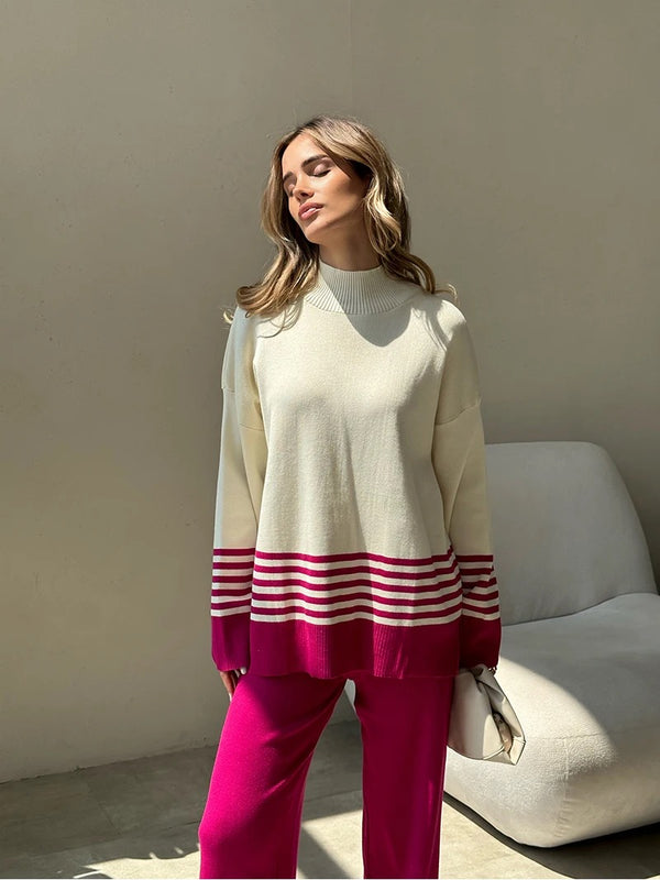 Ariana Striped Premium Winter Coord Set - Tracksuit