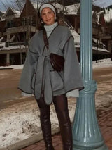 Kara Statement Woolen Overcoat with Belt In Grey