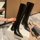 James Knee High Pointed Leather Boots