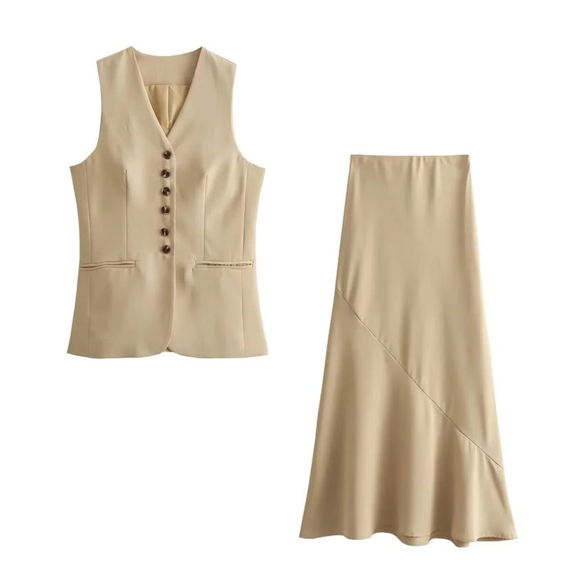 Cynthia Statement Vest Suit with Skirt