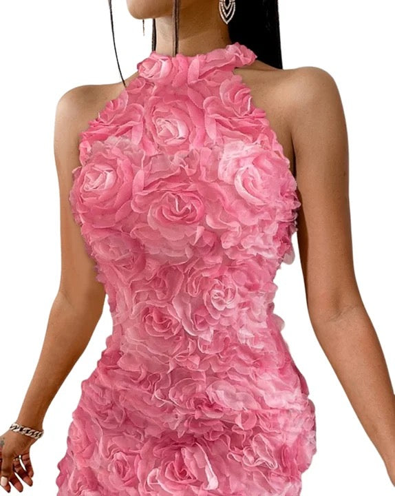 Soledo 3D Floral Dress in Pink