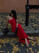 Alamea Offshoulder Statement Dress with Scarf in Red