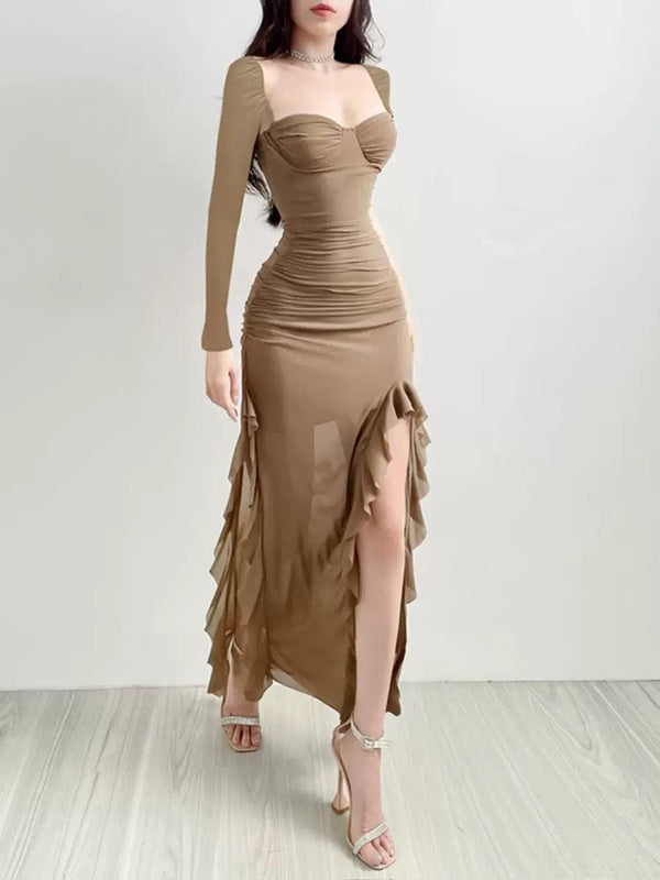 Buy LIGHT-BROWN SPAGHETTI STRAP RUCHED BODYCON DRESS for Women Online in  India