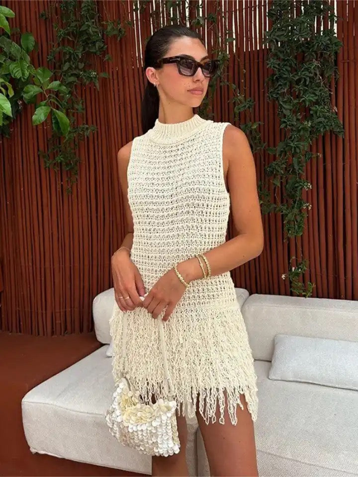 Milos Tasseled Soft Crochet Dress