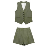 Carter Linen Coord Set in Olive - Alamode By Akanksha