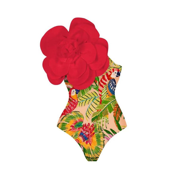 Ruther swimsuit with Sarong Skirt in Red - Alamode By Akanksha