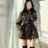 Harriet Plaid Woolen Overcoat with Belt