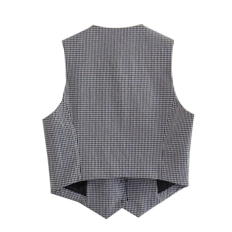 Gingham Print Statement Vest Tops - Alamode By Akanksha