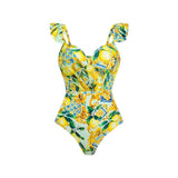 Lemon Spritzer Swimsuit with Ruffled Skirt - Alamode By Akanksha