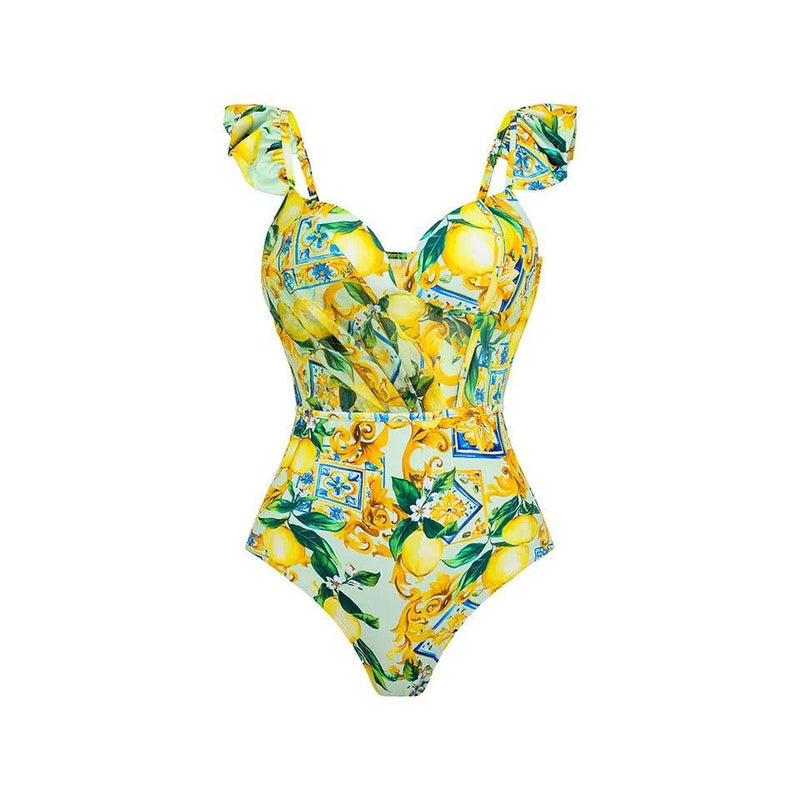 Lemon Spritzer Swimsuit with Ruffled Skirt - Alamode By Akanksha