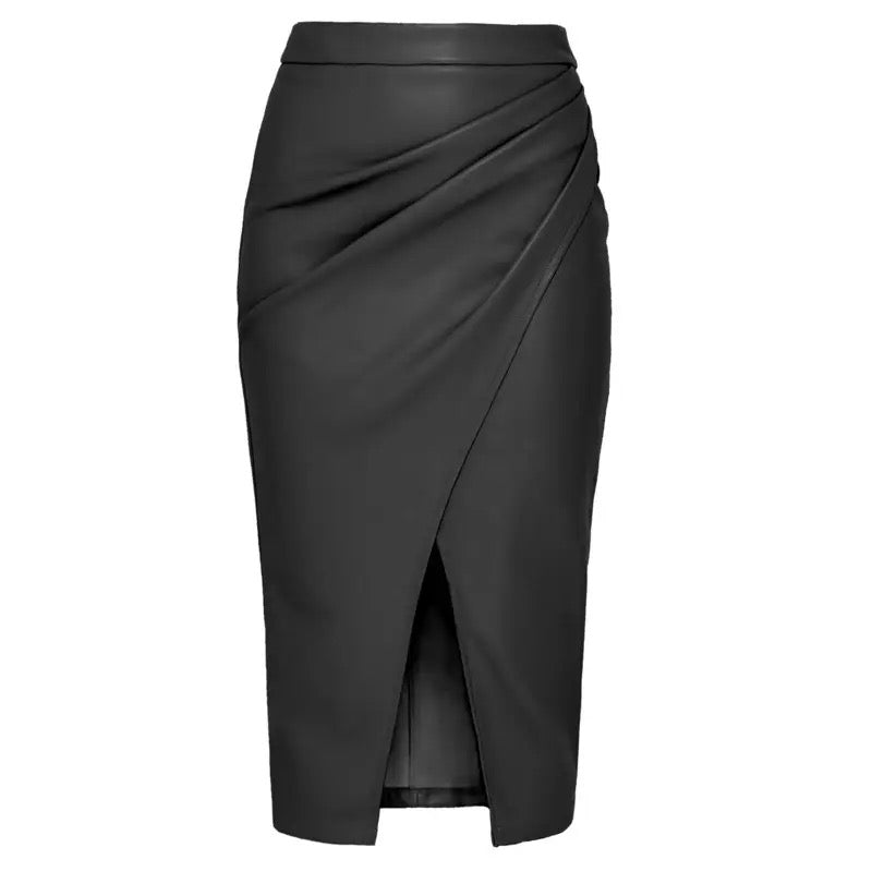 Meredith Statement Leather Midi Skirt