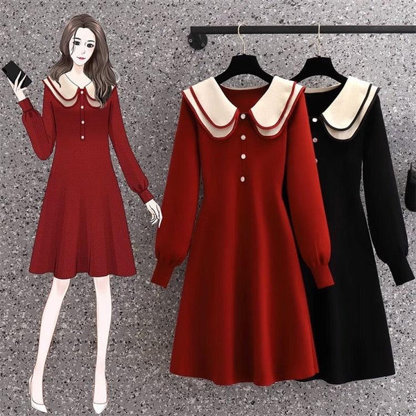 Buy SAFFE Women's Casual Solid Round Neck Full Sleeve Polyester Blend  Flared A line Dress (Red_XS) at Amazon.in