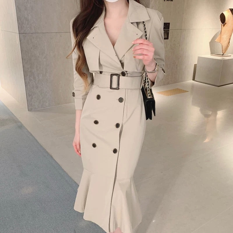 Vio Elegant Pleated Blazer Dress with Belt