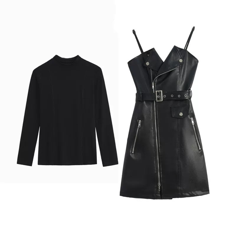 Champel PU Leather Dress in Black