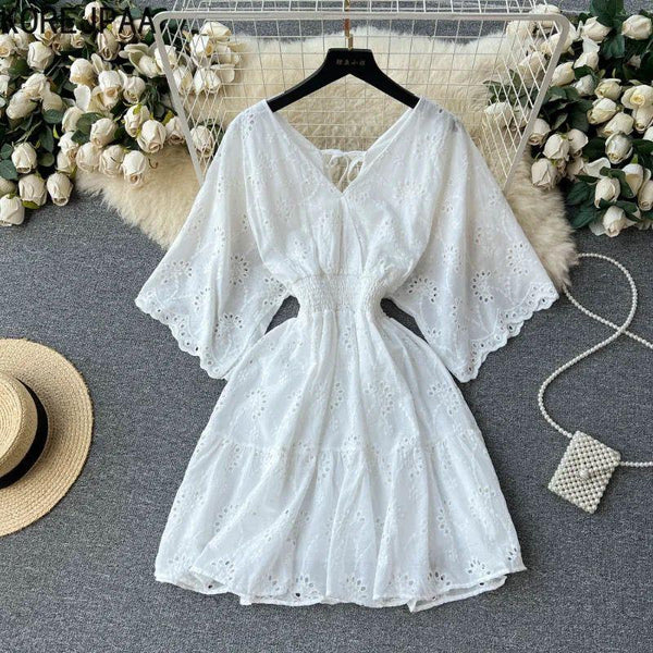 Summer New Elegant Long Sleeve White Midi Dress Women Party Fashion Lady One  Piece Kawaii Clothing - Dresses - AliExpress
