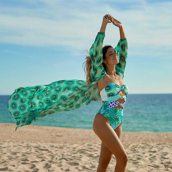 Lanhui Women's One-Piece Padded Overlay Print Bikini Swimsuit