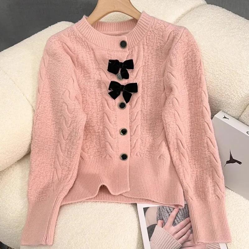 Maya Cute Woolen Sweater with Bow Detail