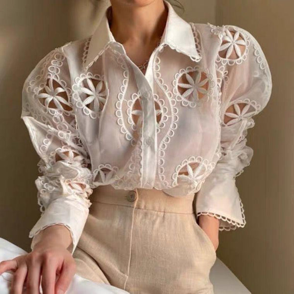 Lace Puff Sleeve Shirt Womens Chic Printed V Neck Blouse Fashion Puff  Sleeve Regular Blouse Shirts at  Women's Clothing store