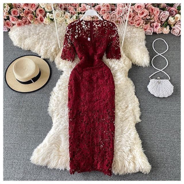 White Frock Lace Dress With Button