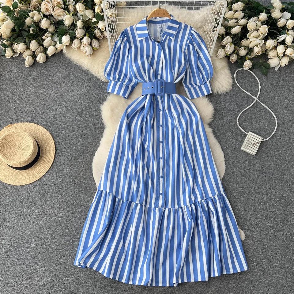 Buy Misa Striped Statement Dress In Blue for Women Online in India | a ...